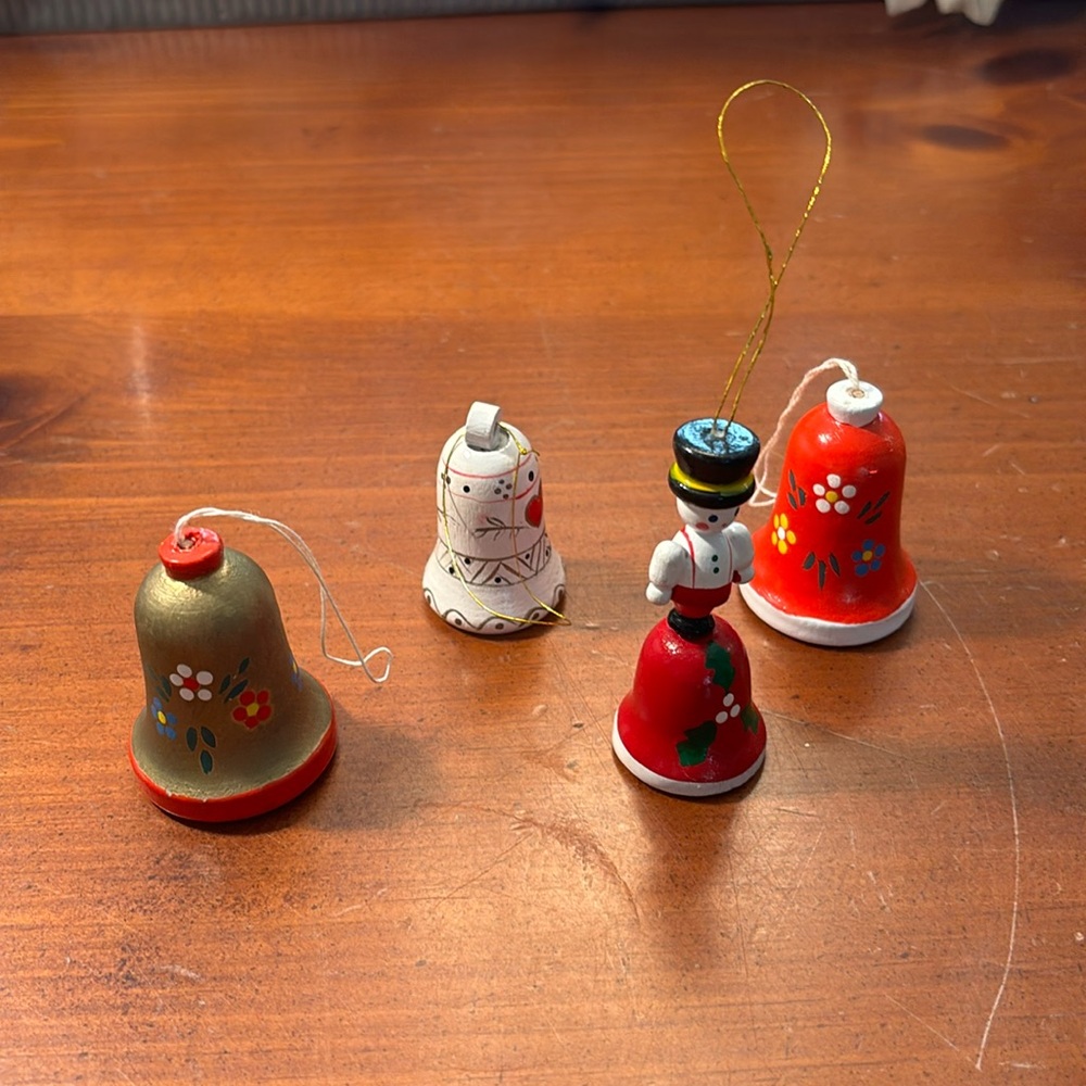 Vintage Wooden Ornaments Bells